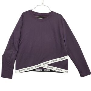 Victoria Sport Cropped Sweatshirt Long Sleeve Purple Athleisure Top Tape Detail‎